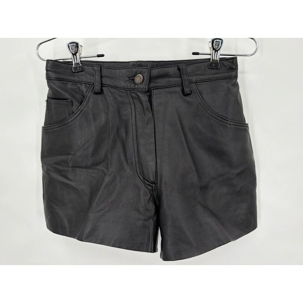 Vintage Leather Limited Black Genuine Soft Leather High Waisted Shorts Womens‎ 8
